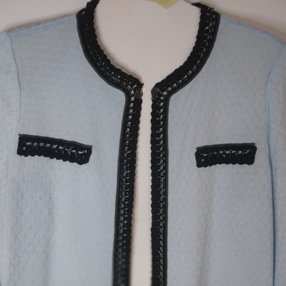 MING WANG Women's Blazer Suit Size XL Elegant with Blue Pattern Black Trim - Picture 3 of 12